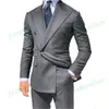 Maßgeschneiderte graue Herrenanzüge Revers-Blazer zweiteilige Jacke schwarze Hose Slim Fit Bräutigam Hochzeit Smoking Kostüm Homme 240311