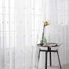 Cortinas bordadas florais brancas tule cortina de tela de janela para sala de estar quarto luxo puro voile cortina cega decoração de porta