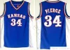 Genähte NCAA Kansas Jayhawks College-Basketballtrikots Joel 21 Embiid Vintage Paul 34 Pierce Jersey Blaue Hemden S-2XL