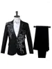 Mäns kostymer Elegant Appliced ​​Two-Piece Suit for Wedding Banket Host Dance Prom Christmas Costume Men Blazer Chinese Style