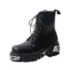 Laarzen Punk Stijl Platform Dames Enkel Dames Motorlaars Mode Dames Dikke Schoenen Metaal Decor Zwart GROOT Maat 41 43 44