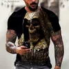 T-shirty męskie T-shirt męskie T-shirt Vintage Horror 3D Skull Print Klasyczna swobodna szyjka krótka moda luźna ponadwymiarowa topy t-koszulka Mężczyźni Y240314