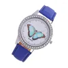 Montres-bracelets Sdotter Dames Montre Diamant Bleu Papillon Cadran Quartz Saphir Collier Bague Boucles D'oreilles Montres Femmes Relojes Para M