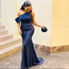 Abiti da damigella d'onore a sirena con paillettes blu navy per ragazze africane Abito elegante da damigella d'onore con una spalla Abito lungo da donna formale da ballo di fine anno