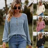 Blouses Femmes Femmes T-shirt à manches longues Stylé Texture rayée Bouton Décor Élastique Cuff Doux pour le printemps