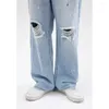 Мужские джинсы 2024, весенние корейские индивидуальные всплески чернил, прямые отверстия, повседневная стирка, молния, однотонный хлопок, High Street