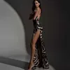 Women's Style Summer New Fashion Print Stitched Backless Suspender Split Dress