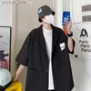 Survêtements pour hommes Costume coréen Mens Trend Designer Vêtements Noir et Blanc Summer Top à manches courtes Deux pièces Lâche Casual Mens Jacket Set Q240314