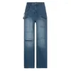 Damen-Jeans, lang, mit mehreren Taschen, Reißverschluss, für alte Frauen, Flattergürtel, gerader Typ, weites Bein, für Freund