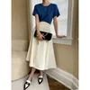 Skirts XIWEN Art Antique Dimensional Cutting Solid Color A Line Round Collar French Three Fashion High Waist Skirt 2024 Autumn XF799
