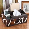 Tissue Boxes Napkins PU Leather Tissue Box Cover Desk Makeup Cosmetic Organizer Remote Controller Phone Holder Home Office Tissue Paper Napkin Holder