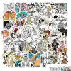 Car Stickers 50Pcs/Lot Funny Cartoon Skeleton White Skl Sticker Bone Iti Kids Toy Skateboard Motorcycle Bicycle Decals Drop Delivery A Oto5T