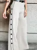 Vonda Elegant Long Ounsers Wide LegPant2023夏のサイドボタンダウンカジュアルソリッドハイウエストストリートウェアパンタロンFemme 240309