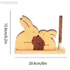 3D Puzzles Wooden Rabbit Puzzle 3pcs Rabbits Animal Puzzles For Kids Rabbit Pen Holder Decoration Rabbit Desk Decor With Pen And Base 240314