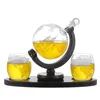 Whiskey Glass Set Crystal Globe Liquor Carafe for Whisky Vodka Sailboat in Decanter with Finished Wooden Stand Bar Tools Cup 240304