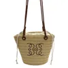 Women's High Capacity Woven Grass Bag Shoulder Summer Beach Water Bucket