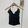 Dames Tanks Franse Chic Zoete Tank Tops Dames Halter Ruches Patchwork Vrouwelijke Elegante Camis Ingebouwde Bh Zomer Sexy Top Dropship