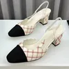 nieuwe aankomst vrouwen slingback chunky hak sandalen runway luxe designer klassieke hoge kwaliteit echt leer hechtpatroon lente zomer jurk schoenen voor vrouwen