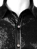 ブラックスパンコールグリッタードレスシャツの男性光沢のある長袖ボタンダウン70年代パーティーダンスシャツ男性クリスマスハロウィーンコスチューム240221