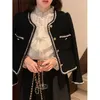 Vintage recadrée Tweed vestes femmes élégant noir épaissir manteau coréen simple boutonnage Blazer décontracté chaud court vêtements d'extérieur hauts 240229