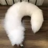 50cm/20" Long Real White Fox Fur Tail Plug Stainless Steel Adult Sexual Anal Butt Cosplay Toy