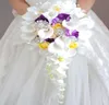 2018 highend custom white calla purple rose hydrangea DIY pearl crystal brooch dripping bridal bouquet3151705