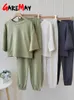 Pantalon deux pièces pour femmes, décontracté, surdimensionné, costume en coton, gris, blanc, haut classique et survêtement, ensemble pour femmes, 2024