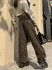 Slergiri Leopard Print Jeans Womens Y2K Retro Loose High Weist بشكل مستقيم Wideleg Pants Harajuku Streetwear 240307