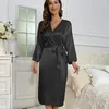 Women's Sleepwear Loose Casual Silk Satin Home Dressing Gown Spring Summer Nightdress Female Long Robe Kimono Bathrobe Loungewear