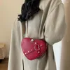 Bag Women Heart Shape Sling PU Leather Small Rivet Solid Color Adjustable Strap Girls Dating