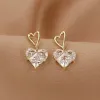 2024 Korean Fashion Jewelry Shining Rhinestone Hollow Heart Drop 14K White Gold Earrings for Women Girls Vintage Red Crystal Earring