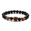 Natural Stone Carved Buddhas huvud Rose Quartz Tiger Eye Amethyst 8mm Round Bead Armband Lava Stone Pärlade armband Fashion Smycken