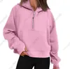 lulu-43 Traje de yoga de otoño e invierno, sudadera con capucha de media cremallera para mujer, suéter deportivo, chaqueta holgada para gimnasio, abrigo corto de felpa para Fitness, sudadera 6652ess