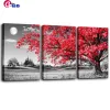 Stitch 3 Pieces Black And White Red Moon Tree Scenery Diamond Painting Cross Stitch Kit Diamond Embroidery Triptych Mosaic Handmade Art