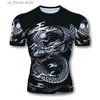 Herren T-Shirts Sommer Herren T-Shirt Casual Short Slve Dragon Pattern Print Mode O-Neck Pullover Strt Lose Kleidung Übergroße Sportshirt Y240314