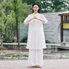 Conjuntos ativos roupa chinesa traje nacional tang terno zen meditação roupas chá wear hanfu melhorado qipao conjunto de 3 peças traje de yoga feminino