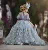 Niedliches Tüll-Ballkleid für Blumenmädchenkleider, Spitzenapplikation, Stehkragen, Strasssteine, Festzug-Kleid für Kinder, bodenlang, Mädchen-Geburtstagsparty