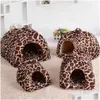 Kennels Pens Kennel Plegable Suave Invierno Leopardo Cama para Perro Stberry Cave House Lindo Nido Fleece Cat Housethe2577 Drop Delivery Home G Dhaoy