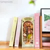 3D Phozzles DIY Book Nook Kit اليابانية ساكورا الرف إدراج الخشبية Bookend Stand 3D Miniature Dollhouse with Furniture Kit Hight Gift Booknook 240314