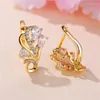 Boucles d'oreilles de luxe pour femmes, en Zircon blanc, Clip en pierre, couleur or, bijoux de mariage pour femmes