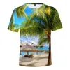 Magliette da uomo Camicia da spiaggia Uomo Donna T-shirt Tee Uomo Oceano Cielo Bella vista sul mare Magliette 3D Traspirante Fresco verde Top