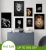 Africa Wildlife Ryaring Lion Wall Art Canvas Plakat Malowanie Czarno -Białe Zwierzęta Dekorowanie pokoju Zdjęcia Dekoracja domu malarstwo 8553939