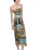 Vestidos casuais mulheres vintage impressão tubo vestido bodycon longo strapless bandeau ruhced malha pintura