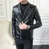 Modèles veste en cuir hommes solide revers Slim Fit PU manteaux jolie pochette en cuir veste moto vêtements d'extérieur 240228