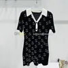 Letters Jacquard Dress Women V Neck Dresses Sexy Tight Fitted Dress Lapel Neck Short Sleeve Dresses