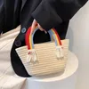 Cute Travel Fashion Simple Rainbow Clouds Cotton Rope Woven Handbag bag