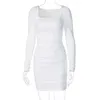 Springsummer New Style Slim Fit Long Sleeved Pleated Pleated Sicel Color Dress For Women 's Trend