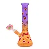 1pc,10in,Handdrawn Cartoon Love & Cloud Pattern Cigarette Set, Borosilicate Pink Glass Water Pipe,Glass Bong,Snow Bowl With Glow In Dark,Glass Hookah,Handmade