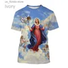 T-shirt da uomo Moda Vergine Maria T-shirt con stampa 3D Donna cristiana Madre di Dio Personalità a maniche corte T-shirt da donna Abbigliamento da uomo Y240321