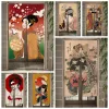 Vorhänge, japanischer Ukiyoe-Türvorhang, Geisha, japanische Dame, Blüten, Trennwand, Küche, Türvorhänge, Eingang, hängender Halbvorhang